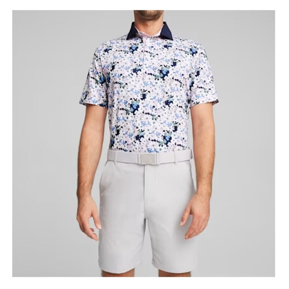 Puma x Arnold  Palmer Men's White Glow Deep Navy Floral Polo Shirt Size S